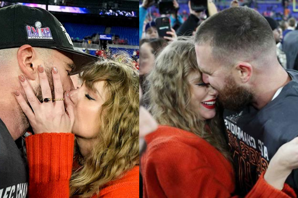 Taylor Swift se rooi lip soen met Travis Kelce, kyk hoe dit gebeur het